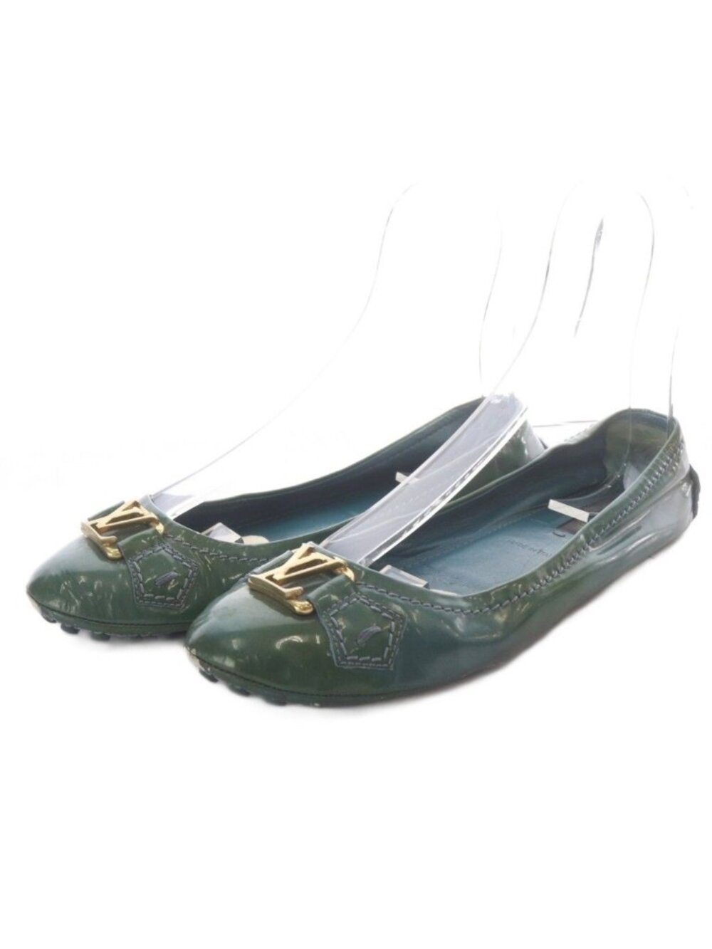 Louis Vuitton Pumps Flat Logo Patent Leather Green